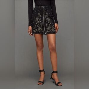 NWT Cassidy Front Zip Up Embellished High Waist Mini Skirt Size 8 by All Saints
